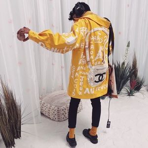 Custom hand painted yellow raincoat